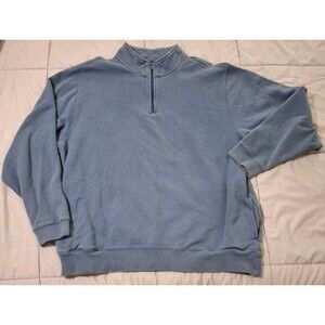 L.L. Bean Pullover 1/4 Zip Shirt Men's XLT Blue Long Sleeve Pockets Heavy Cozy